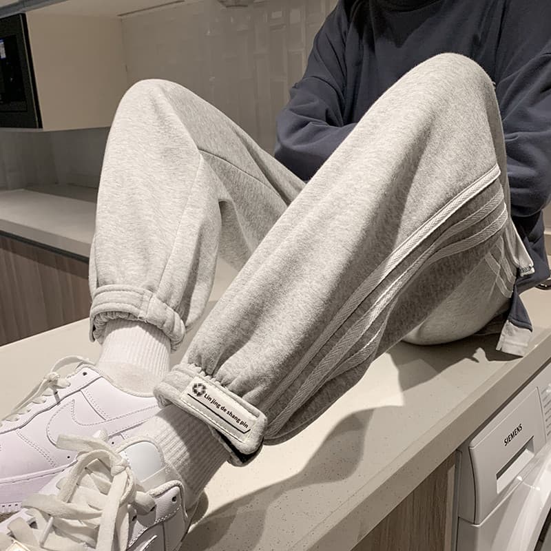 Calça de moletom cinza masculina outono inverno Street Wear ins na moda solta All-Match estilo Hong Kong inchado bonito