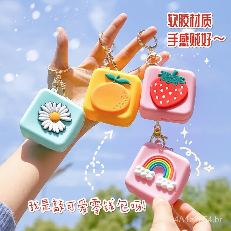 Hongsheng bolsa de moedas de silicone com estampa de desenho animado fofa e feminina, carteira com zíper para mulheres.
