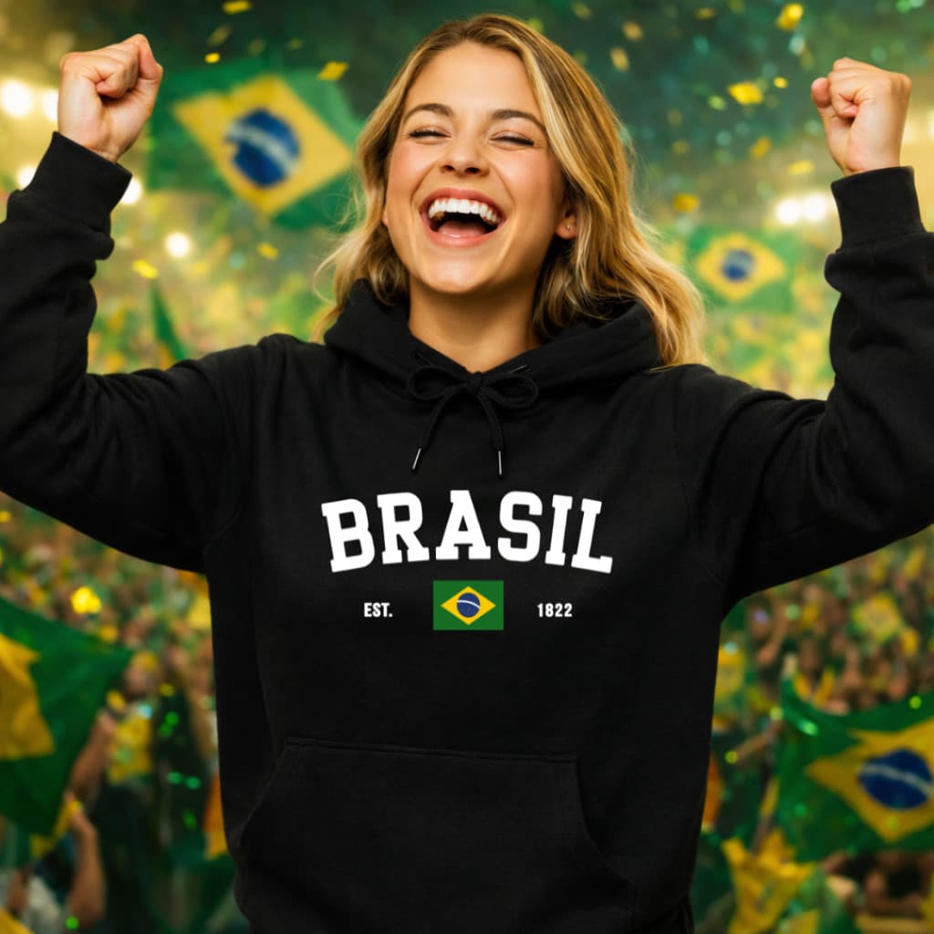 Casaco Moletom Canguru Brasil Unissex Estampa Copa do Mundo Streetwear