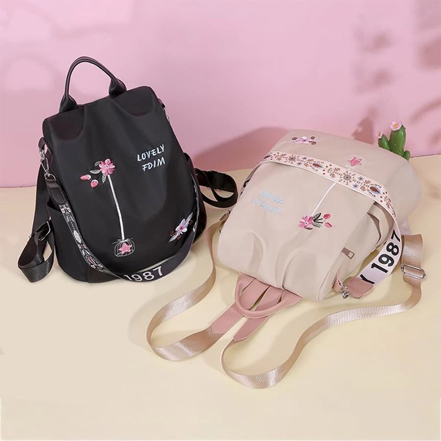 Mochila Feminina Impermeável Antifurto Com Flor Bolsa de Ombro Ajustável para Viagem e Estudantes