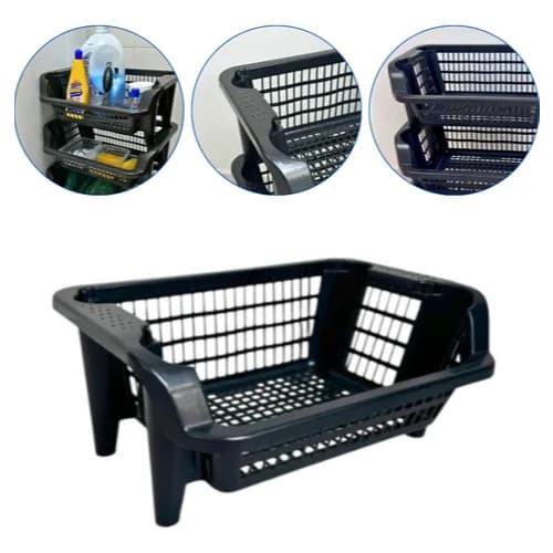 Cesto Plástico Multiuso Expositor Empilhável Preto 16L Alta Qualidade Ideal p/ Qualquer Ambiente SB