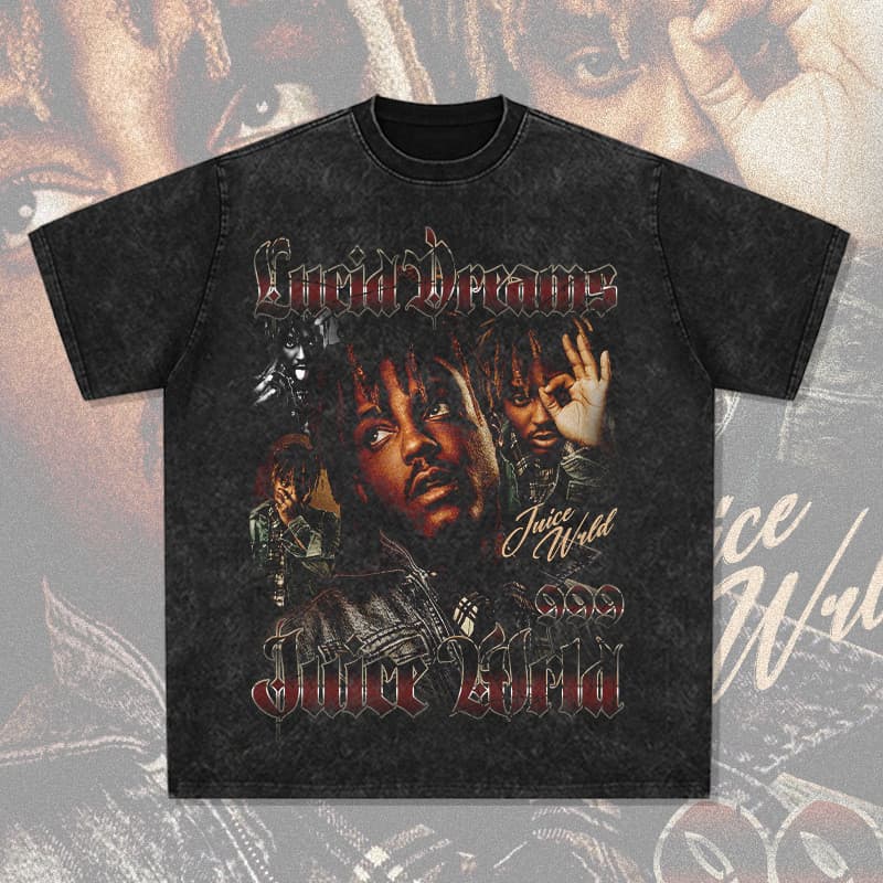 Camiseta Old Impresso Heavy JuiceWrld Street Hip Hop Rap Retro Manga Curta Street Wear para Lavar