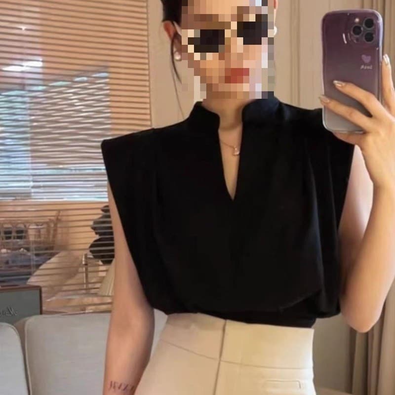 Camiseta sem mangas feminina verão novo estilo pulôver ombro pequena manga voadora estilo francês crochê cintura com dec