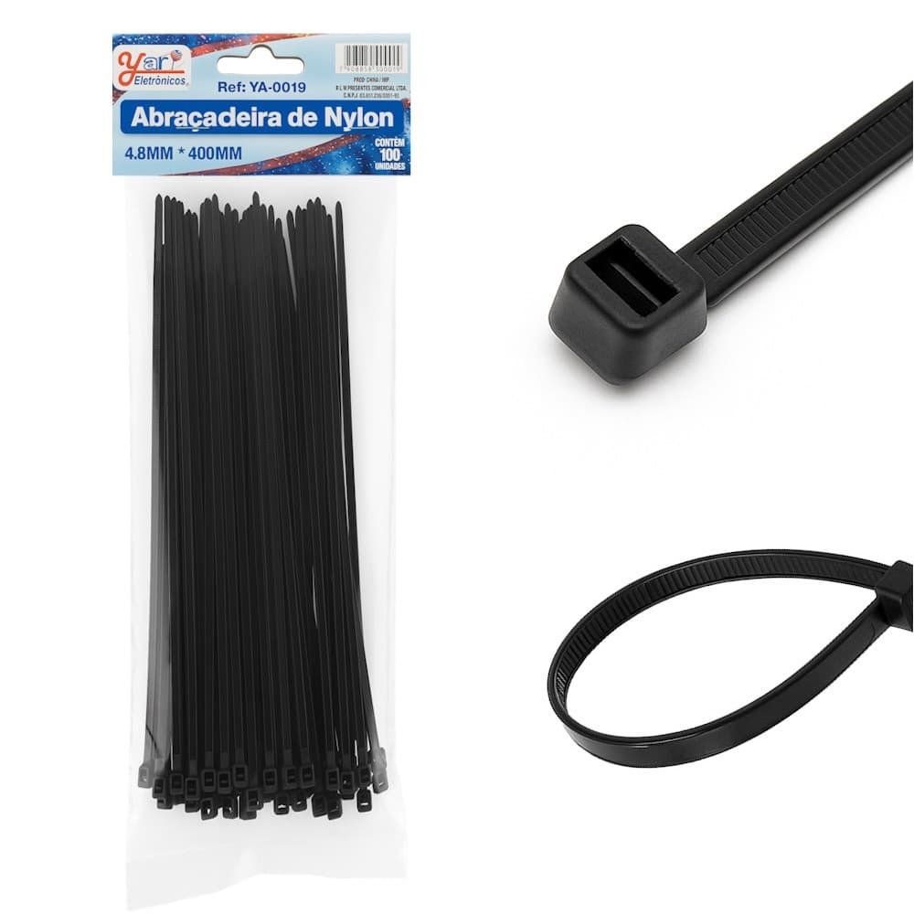100 Abraçadeira Preta Nylon 4,8x400mm Fita Hellermann Plástica Enforca Gato Resistentes e Duráveis