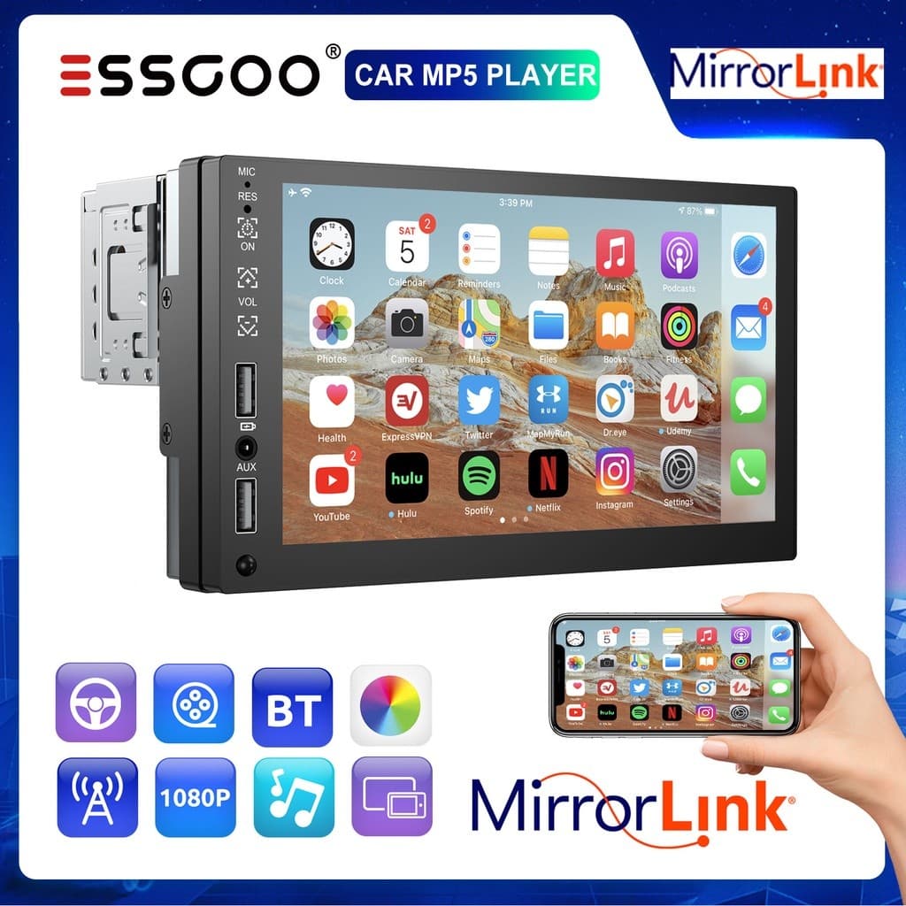 （Do São Paulo) ESSGOO 1 Din Car Radio 7 " Polegada Tela Touch Screen MP5 Receptor Bluetooth FM Rádio