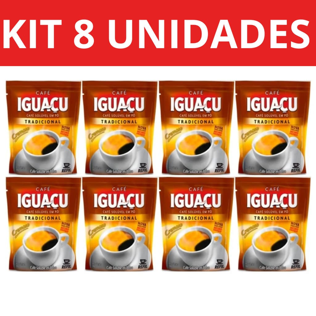 Kit 8 Café Solúvel Pó Tradicional Cremoso Iguaçu Sachê 40g