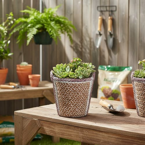 2 Vaso Cachepot Vasinho Planta Decorativo Redondo Cimento Marrom-escuro Trançado