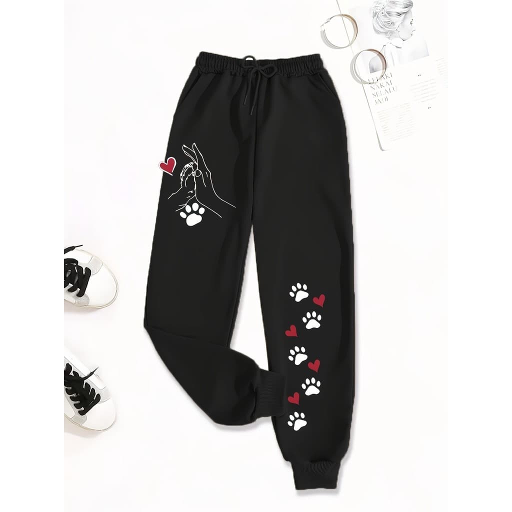 Calça Moletom Feminina Jogger Streetwear Estampada 100% Algodão Pata de Cachorro Casual Confortável