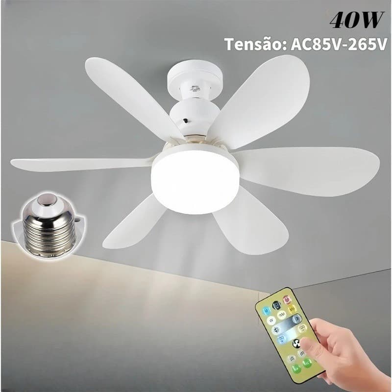 Ventilador de teto 60w, luzes LED, três modos de luz, com controle remoto, seis lâminas, tensão dupla