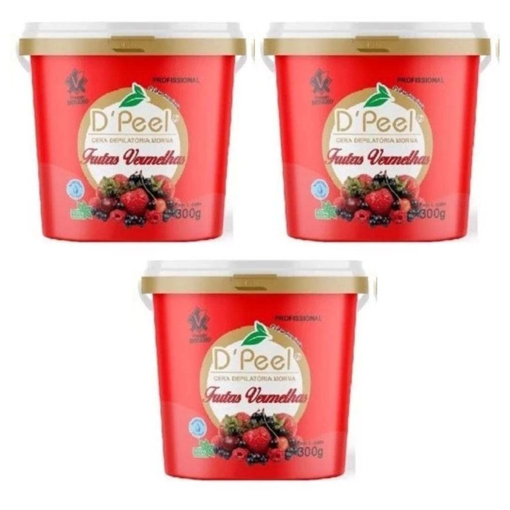 Kit com 3 Unidades de D´Peel - Cera Depilatória Morna 300g - Frutas Vermelhas  - Reds