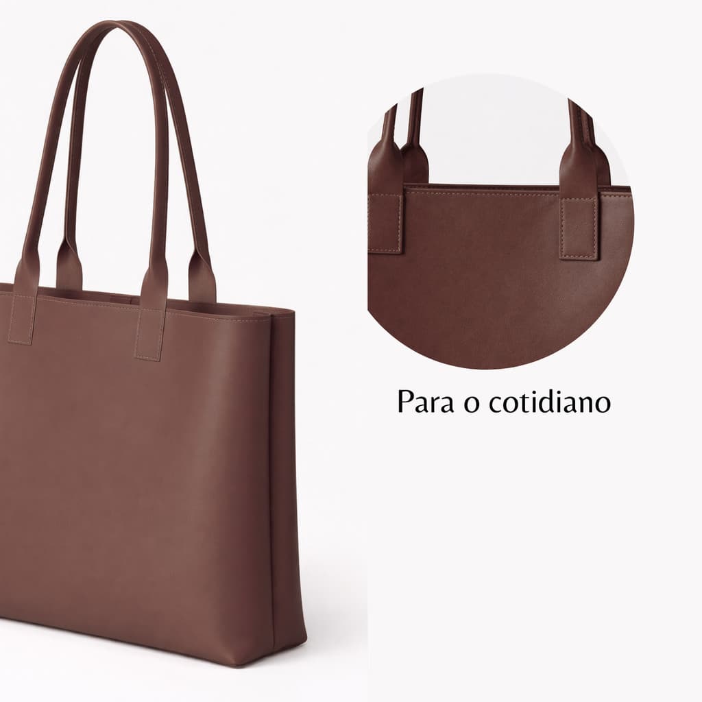 Bolsa Feminina de Ombro Tipo Sacola Couro Marrom