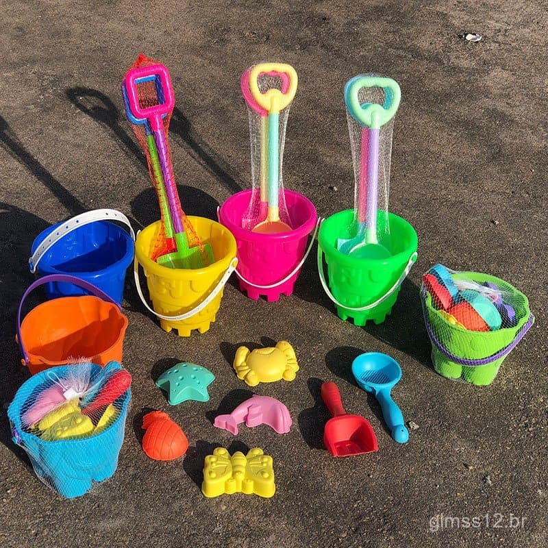 Pás de plástico para areia infantis, conjuntos de brinquedos para brincar na areia, ferramentas para baldes de areia no