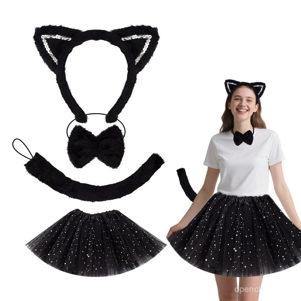 Fantasia de Gata para Halloween, Tiara de Orelhas de Gato para Comércio Exterior, Varejo e Atacado, Tiara de Orelhas de