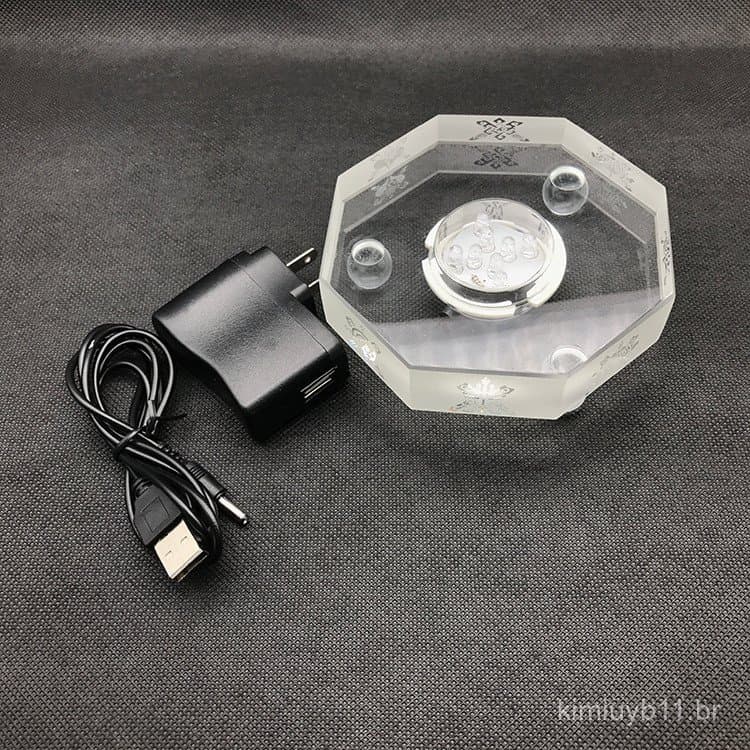 Nova Base de LED em Cristal Esculpida a Laser 3D com Oito Símbolos Auspiciosos, Suporte para Lâmpada de Buda em Vidro, E