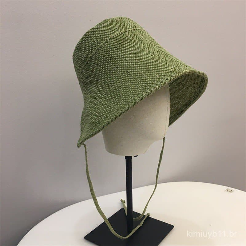 Chapéu de pescador feminino de palha de papel, design japonês, aba larga para o verão, costas abertas, chapéu bucket com