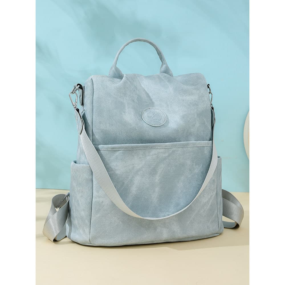 Casual All-Match grande capacidade estudante mochila feminina 2024 novo estilo Commuter azul lona Outing mochila de viag