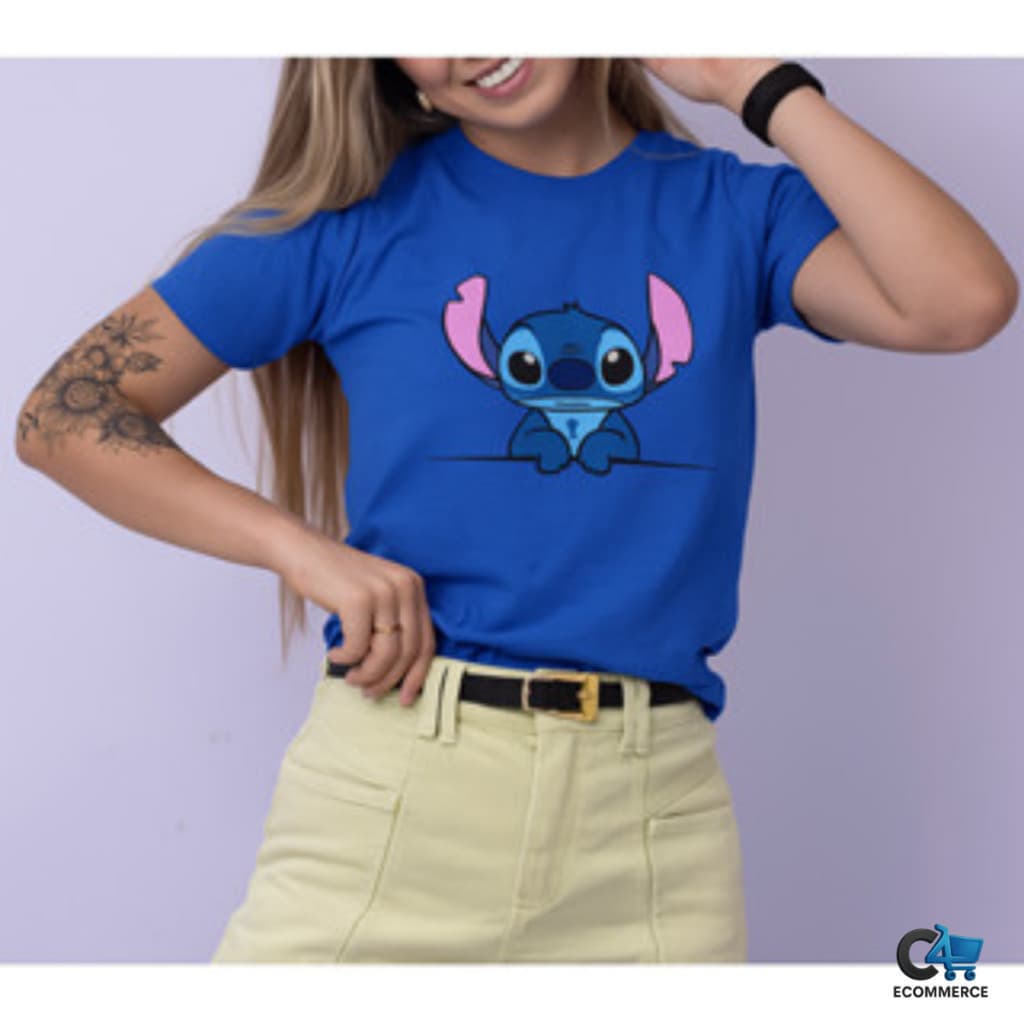 Camiseta  Personagem Stitch de Algodão 30.1 Qualidade Premium
