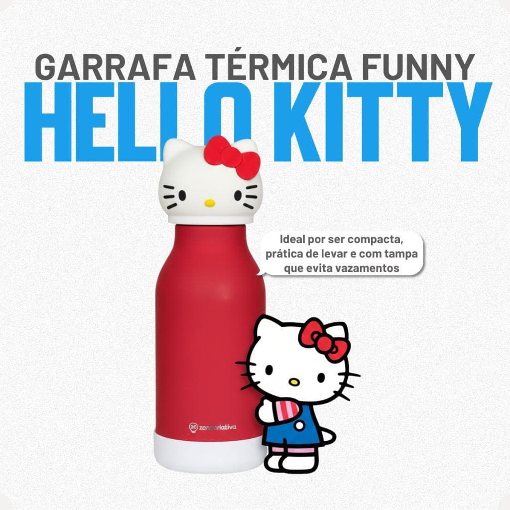 Garrafa Térmica Funny Hello Kitty 500ml Inox Infantil Tampa Vedada Kawaii Sanrio Escola Viagem