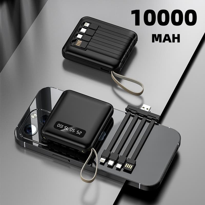 Carregador Portátil 10000mah com 4 cables de carga rápida Banco de energía digital LED-SOL TECHO