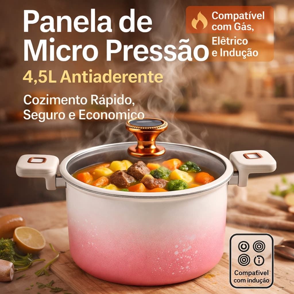 Panela De Micro Pressão Tampa com Trava 4,5L 24cm Material Antiaderente