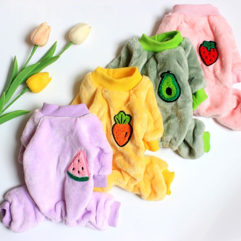Roupas de cachorro inverno velo-velo gato de estimação quatro patas frutas velo casaco roupas para casa Teddy Bichon peq