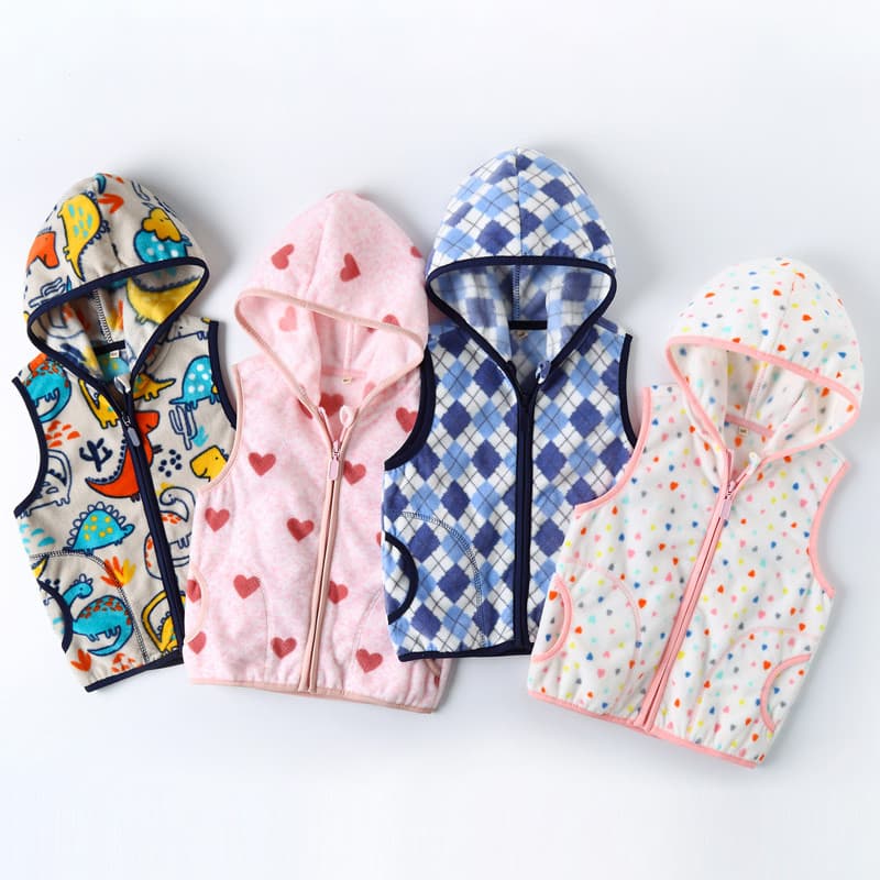 Yiduoduoduo outono novo estilo meninos meninas colete com capuz crianças roupas Polar velo bebê colete térmico