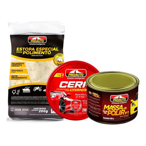Massa Polir N2 + Cera Em Pasta Com Carnauba + Estopa Proauto