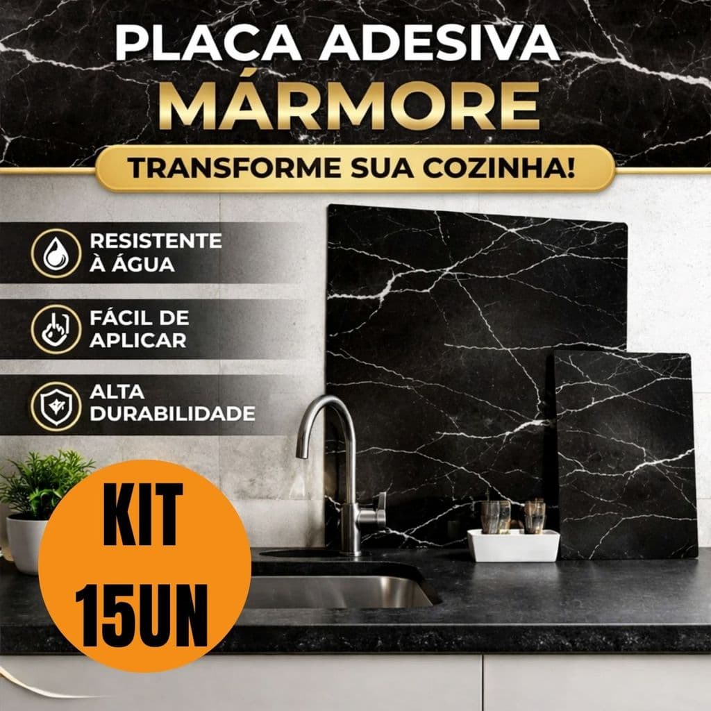 Kit 15 Placas Adesiva Mármore 60x30cm Vinil Autoadesivo