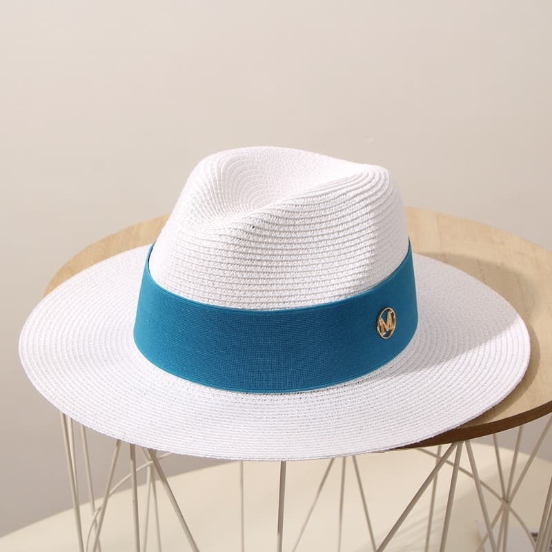 Chapéu de verão panamá chapéu de palha masculino feminino chapéu superior britânico praia chapéu de sol branco pavão azu