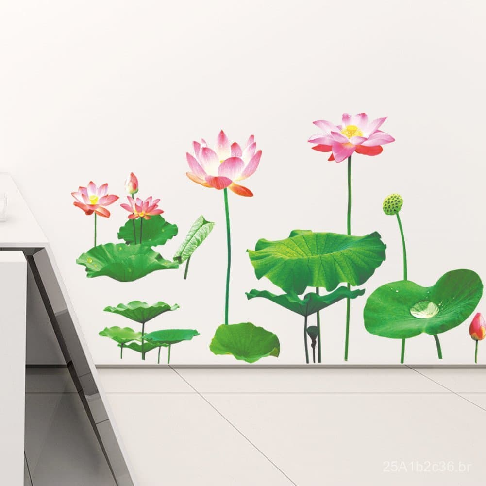 Papel de Parede 3D Lotus Impermeável Autoadesivo para Decoração de Paredes de Quarto e Sala de Estar.
