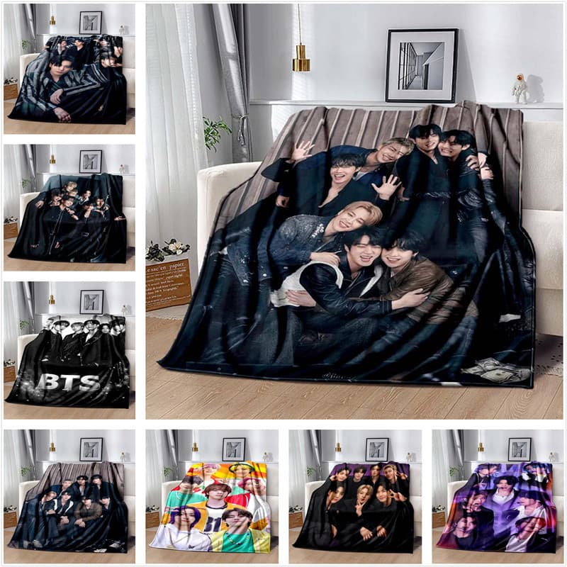 Cobertor De Flanela Estampado Kpop BTS Leve De Lã Quente Para Viagem Em Sofá-Cama , Padrão Bangtan Boys Presente Perfeit
