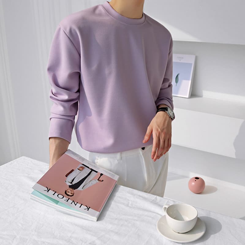 MRCYC outono masculino puro algodão manga comprida camiseta cor sólida solto moletom roupas de outono camisa de fundo ro