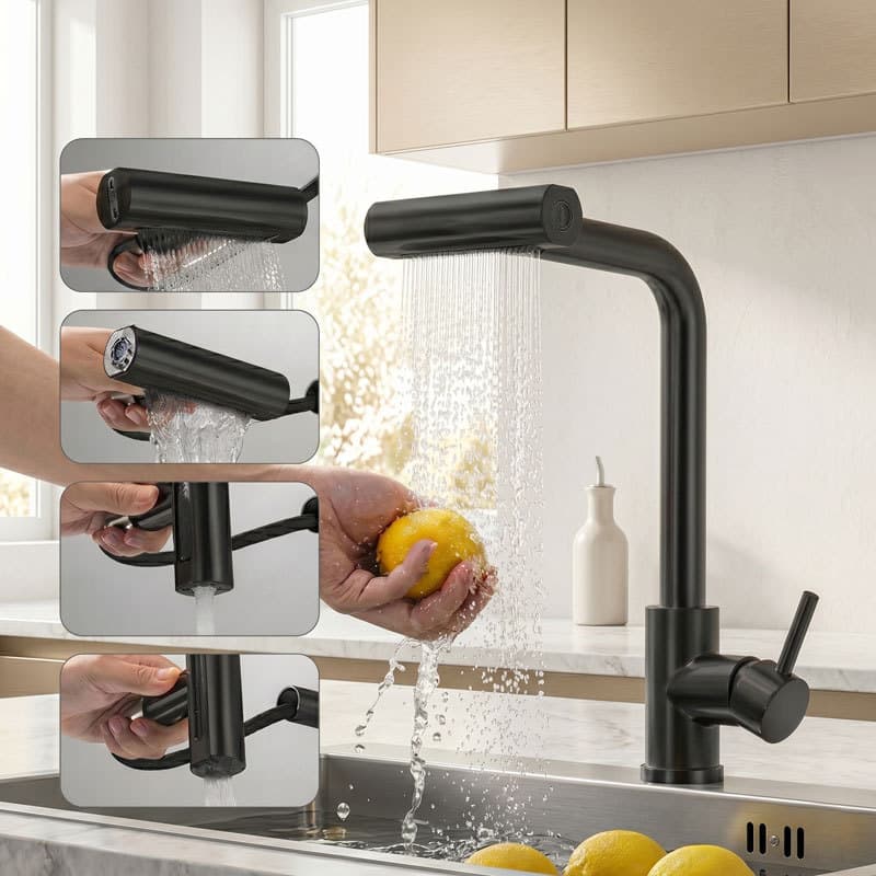 Torneira Gourmet Cozinha com Ducha Retrátil 4 Funções Misturador Quente Frio 360°