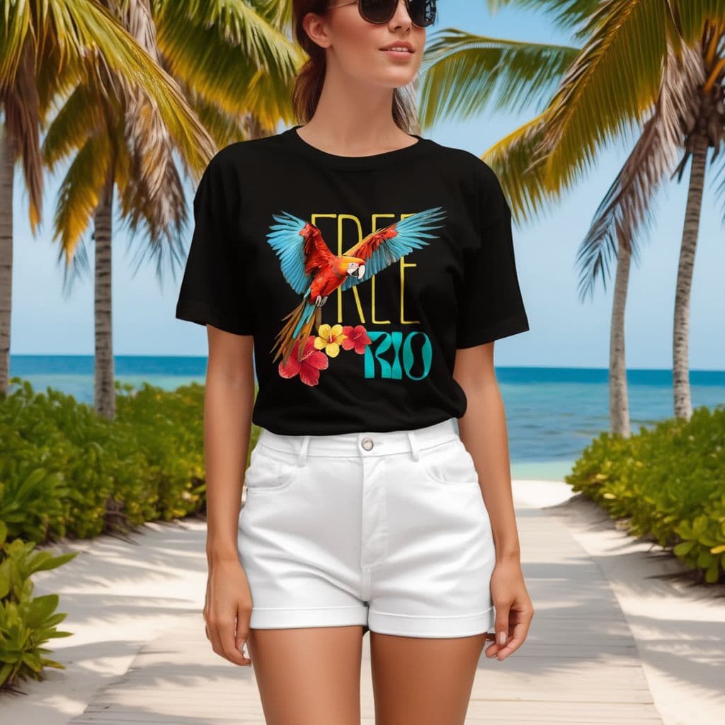 Camiseta Free Rio Arara Tropical Estampa Colorida Unissex Casual Confortável Estilo Praia