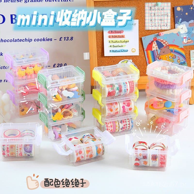 Caixa de armazenamento de plástico mini com múltiplas camadas e encaixe rápido, material para DIY, acessórios de artesan