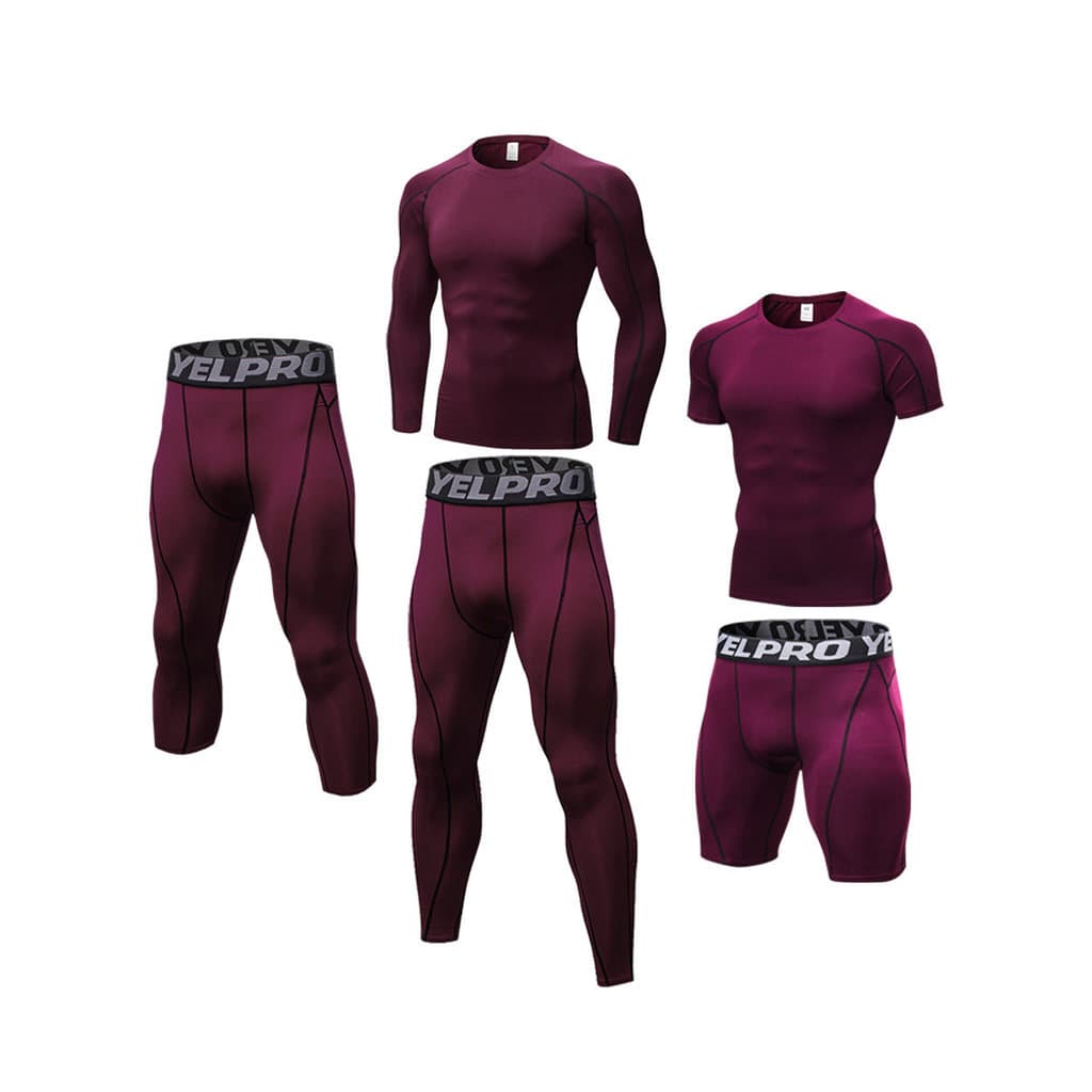 Vinho tinto futebol esportes collants masculino interior de manga curta camiseta de manga comprida de alta elasticidade