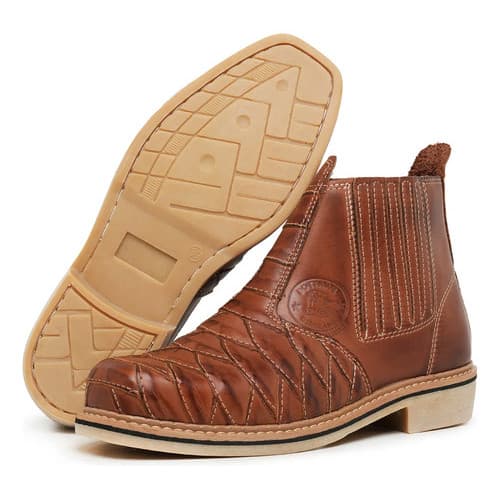 Botina Escamada Country Bico Quadrado Texana Masculina Couro Bota