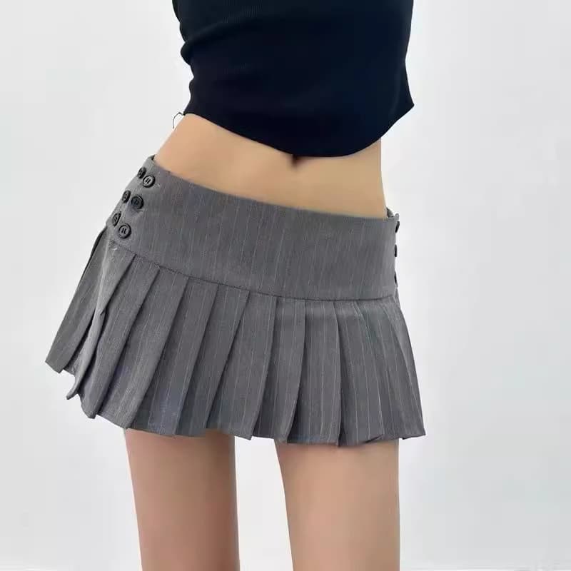 Estilo Preppy listrado terno plissado saia de duas peças feminino 2025 verão Design altura ajustável saia linha A