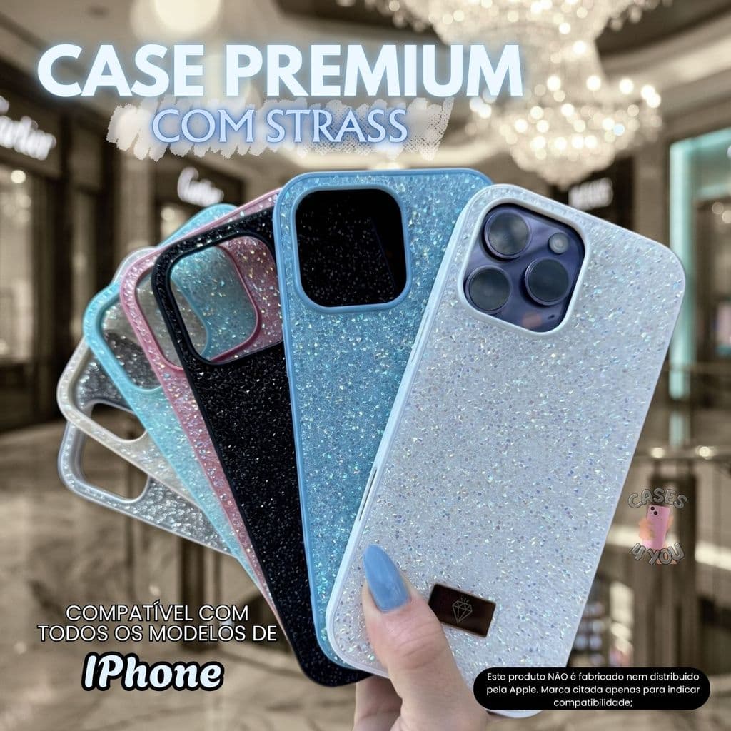 Capa Capinha com Strass para IPhone 13 14 15 16 17 16 17 Air Plus Pro Max Pedras Brilhante