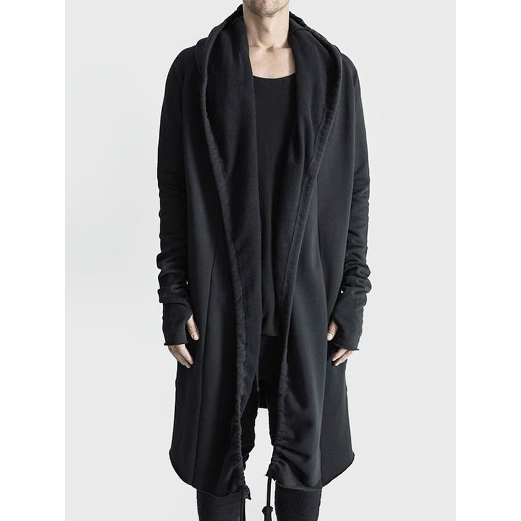 GAOSTUDIOS Cardigan de malha masculino jaqueta unissex com capuz longo borda crua cordão moletom outono inverno algodão