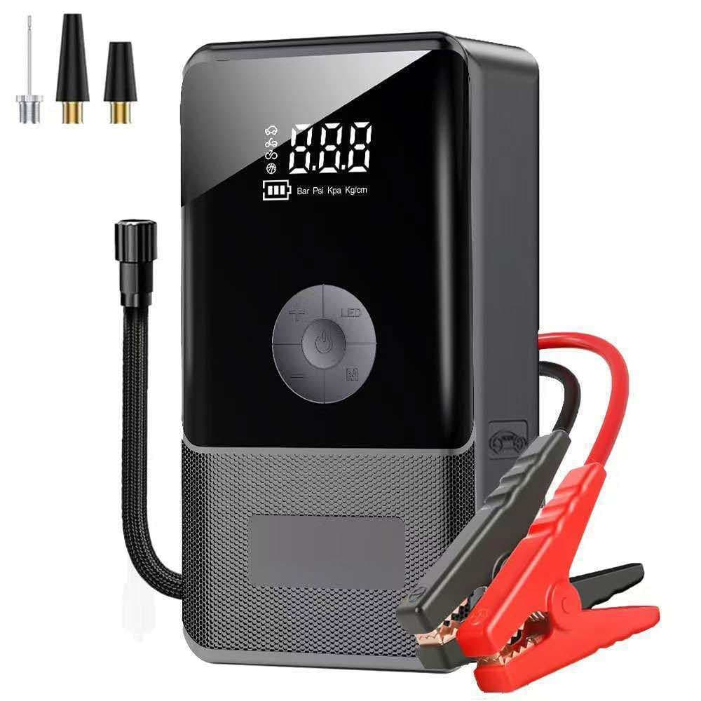 Auxiliar De Partida Chupeta Carro Moto 12V + Compressor De Ar Portátil Bomba Pneu Lanterna