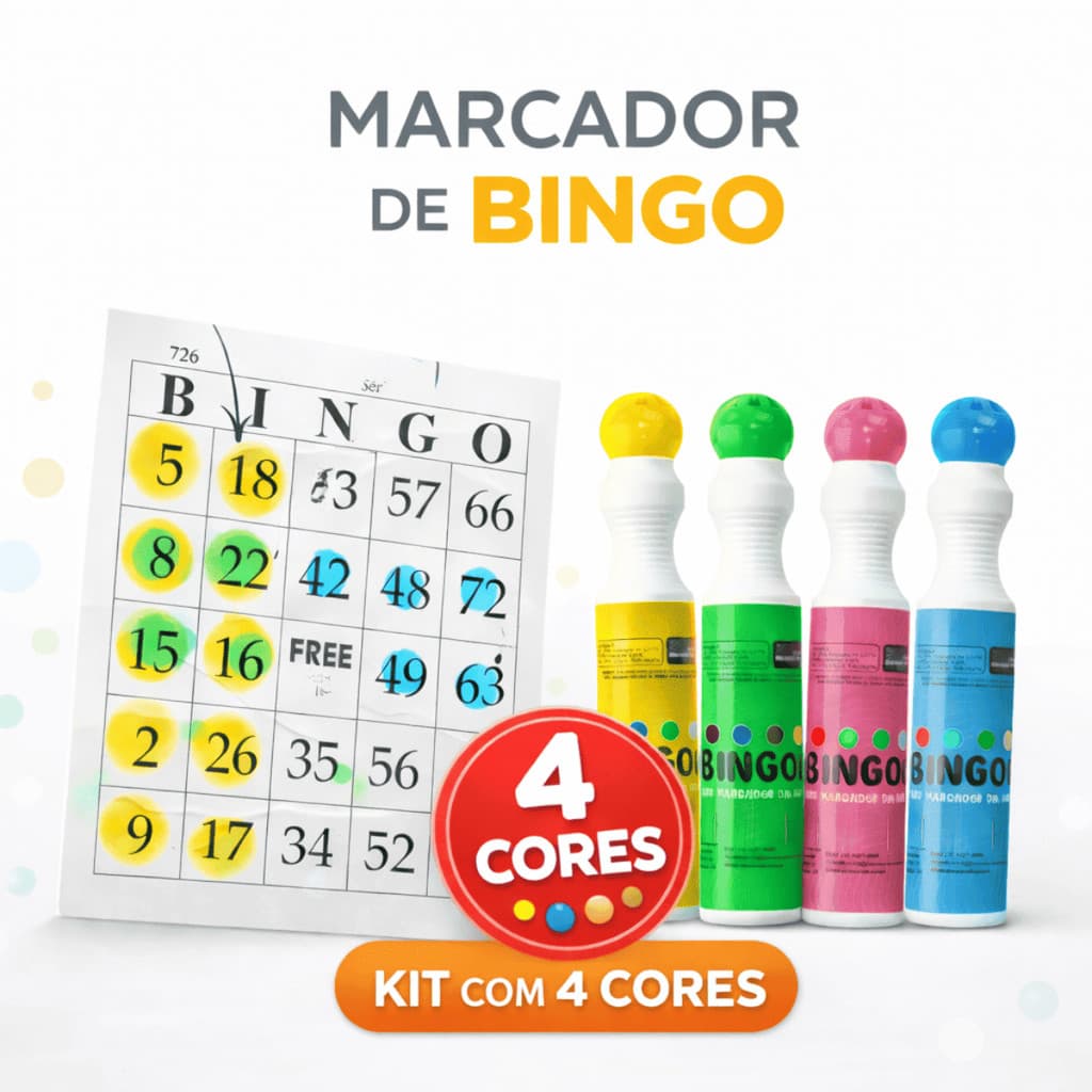 KIT 04 MARCADORES PARA BINGO BINGOU 40ML AZ/RS/VD/AM- TAMOIO