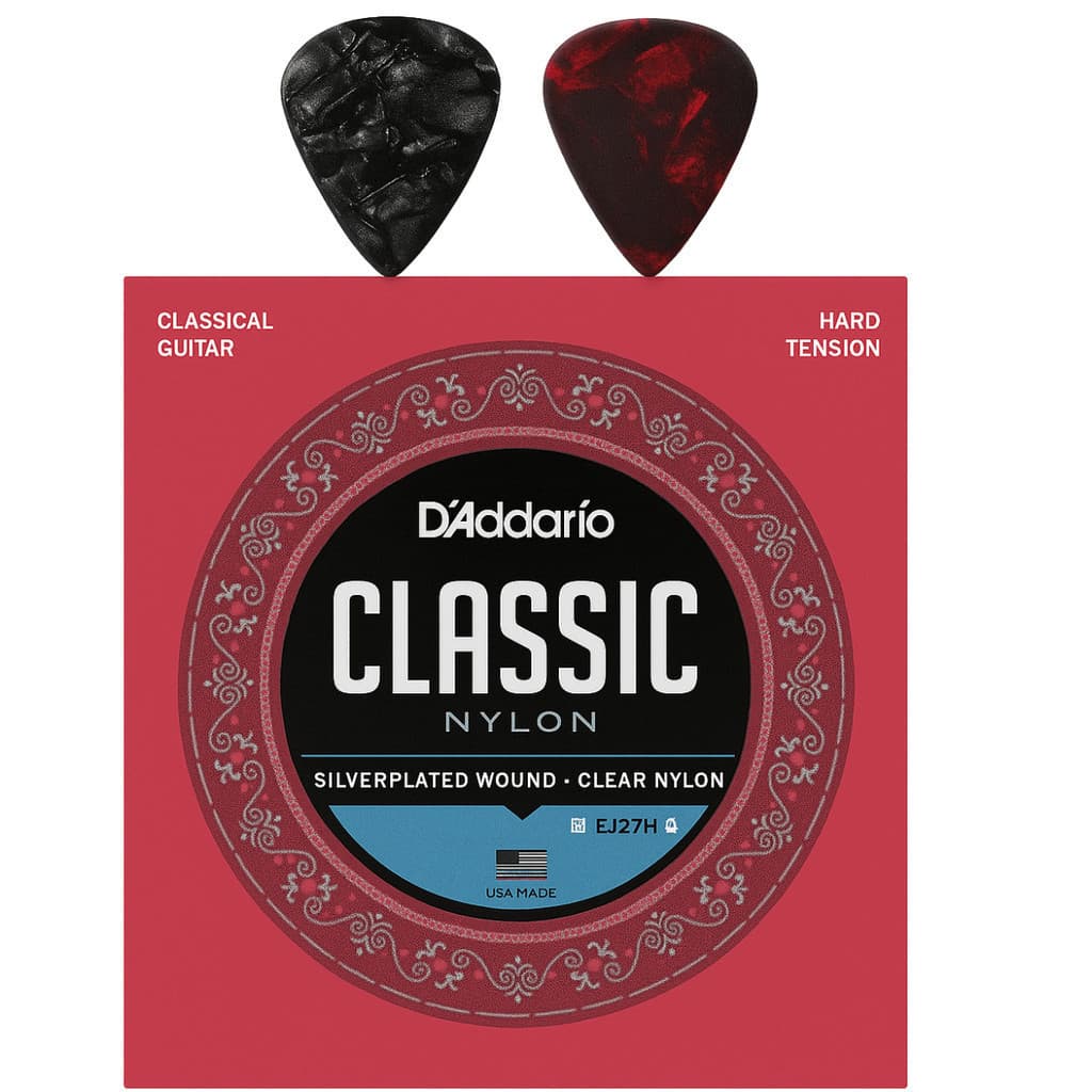 Encordoamento Cordas Violao Nylon Daddario Ej27N Media + 2 Palhetas
