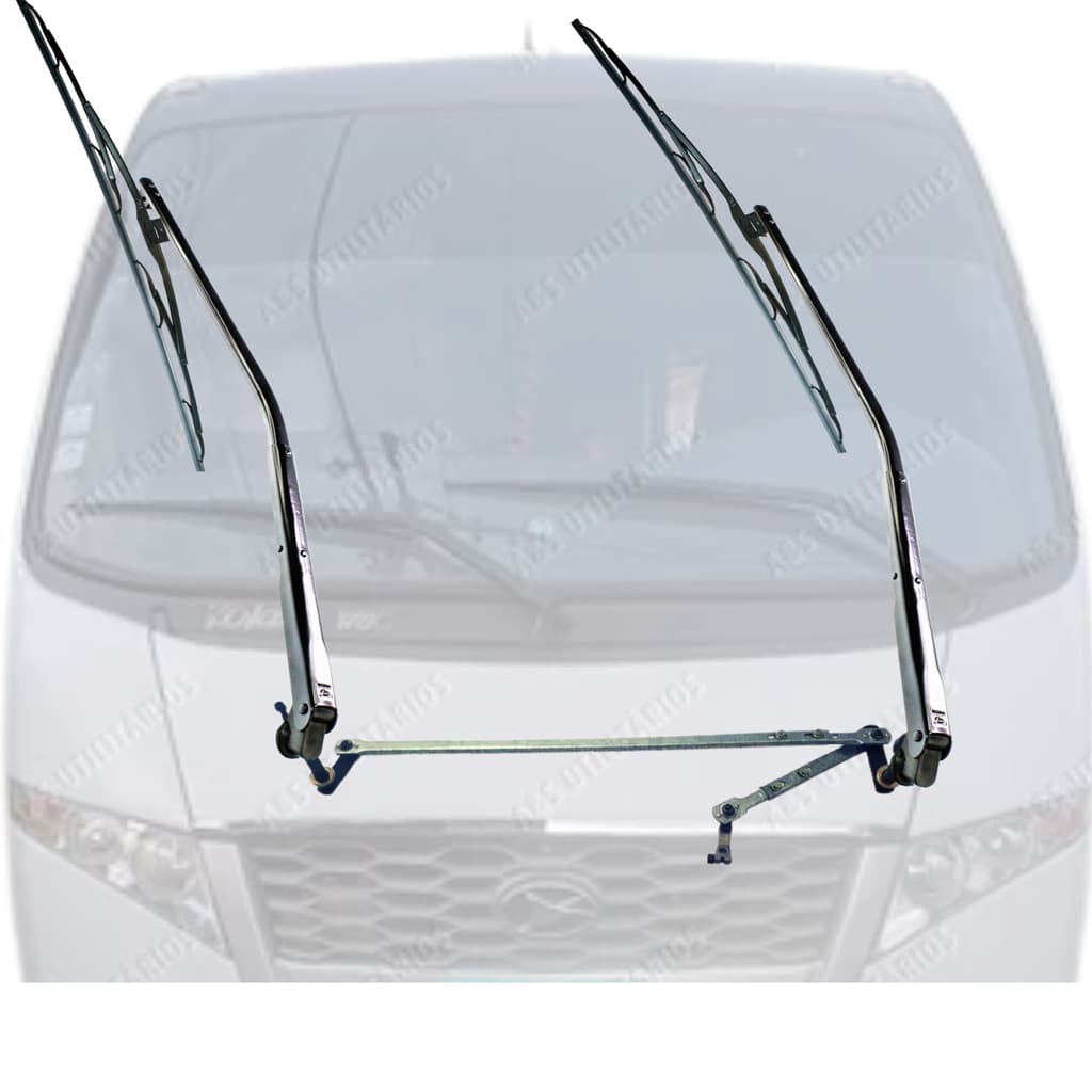 KIT MECANISMO 2 BRAÇOS 2 PALHETAS LIMPADOR PARABRISA MICRO-ONIBUS MARCOPOLO VOLARE W8 FLY