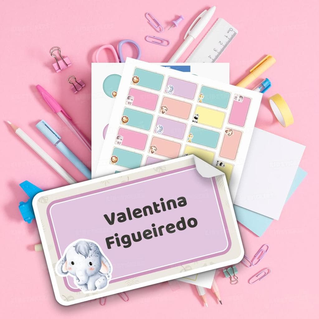 Kit Etiquetas Escolares Personalizadas Safari 02 com nome da criança para material escolar