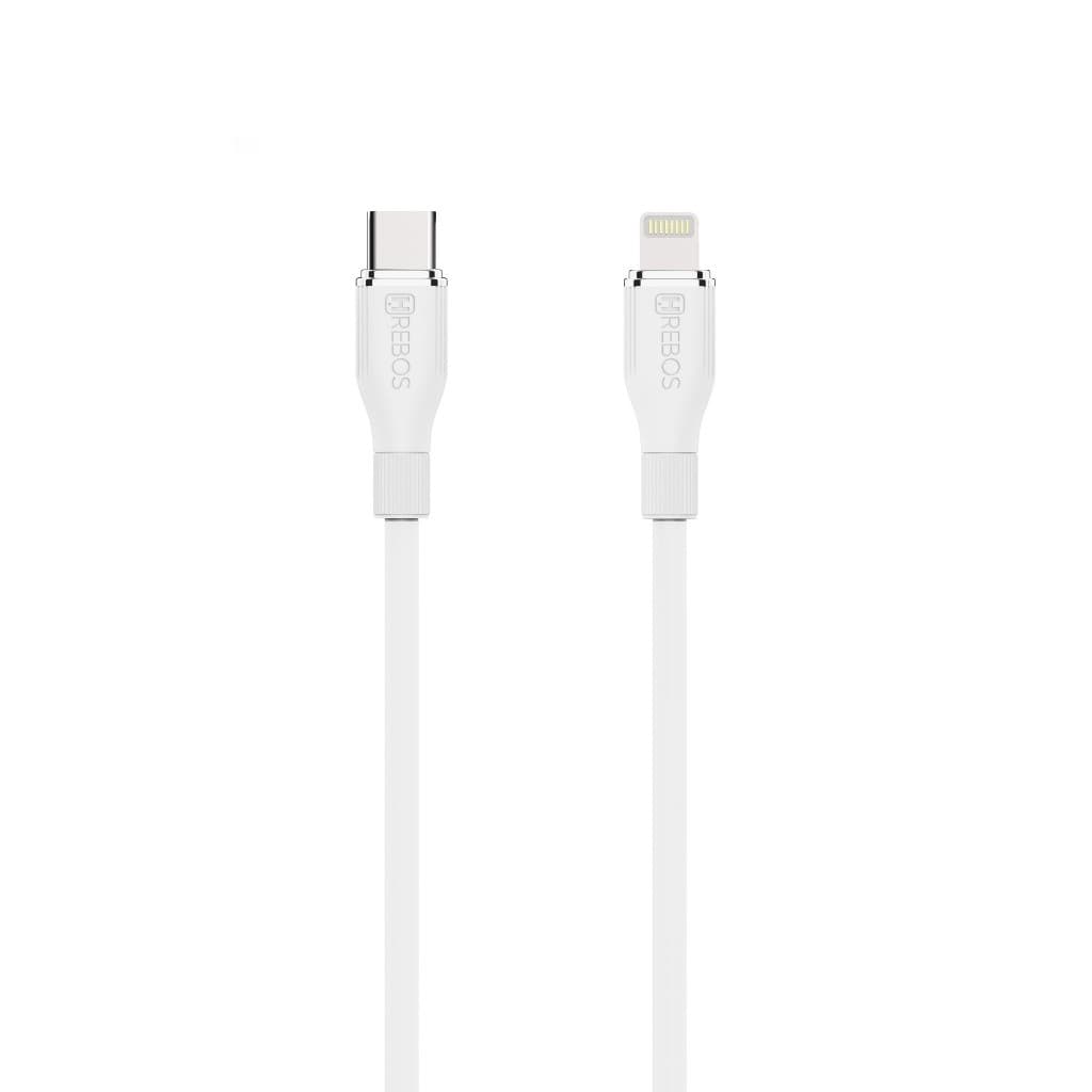 HREBOS Cabo Solid - Branco/Preto 1.5 Metro Type-C x Lightning