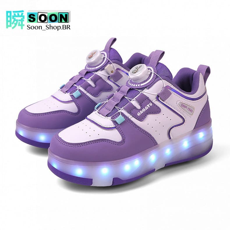 Patins Infantil e Crianças Sapatos de caminhada coloridos com luz LED recarregável 4 rodas esportivos