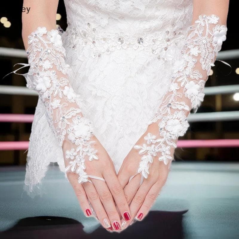 [VLY] Luvas De Casamento Rendas Curtas Longas Para Sessão De Fotos Proposta De Noiva Lenços De Flores Festa À Noite Aces