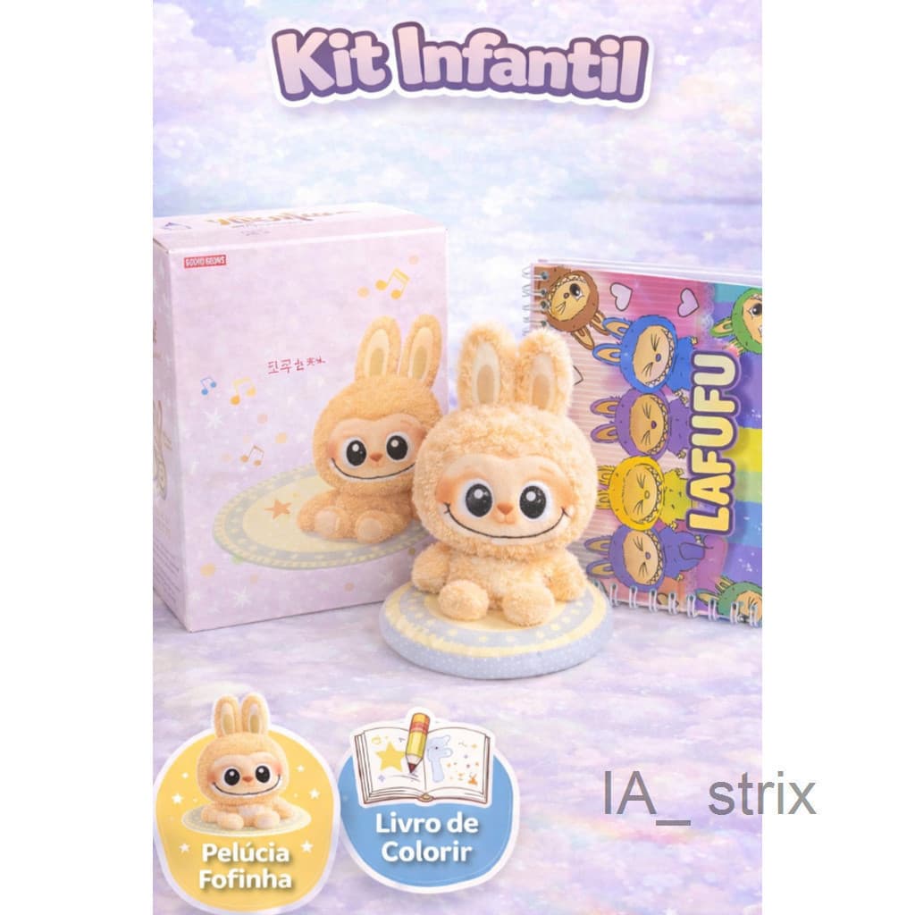 Kit Infantil Lafufu com Pelúcia Fofinha e Livro de Colorir - Presente Criativo para Crianças9HLY