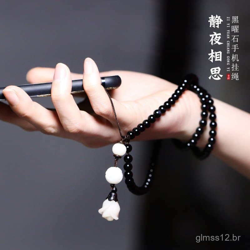 Pingente artístico para celular, corrente para suéter, cordão longo para pendurar, pingente de obsidiana para mulheres,